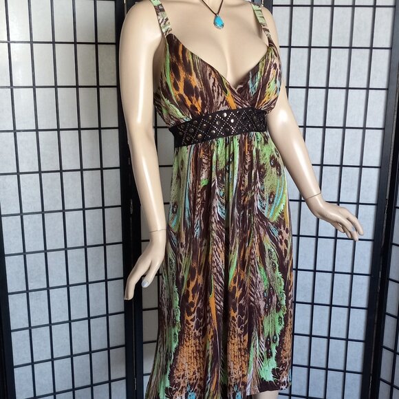 NWT Studio West Sz XL Faux Wrap Multicolor Animal Print Beaded Waist Dress - Picture 1 of 8